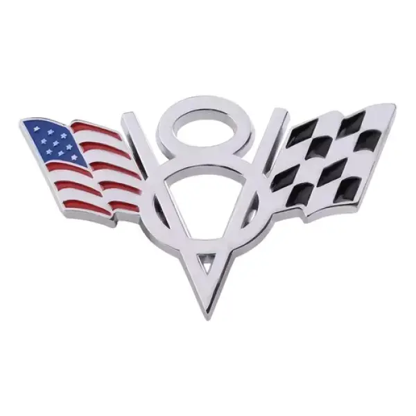 Emblema Adesivo V8 Bandeira Americana E Quadriculada Usa Eua