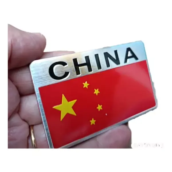 Emblema China Bandeira Adesivo Em Metal Reforçado 8x5cm Cao