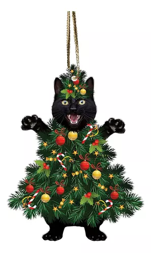 Pingente Enfeite De Natal 3d Gato Preto Arvore Em Acrílico